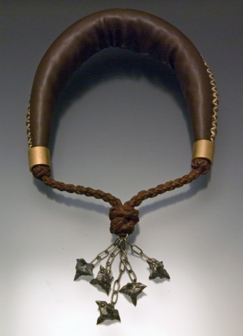 Leather necklace with silver devil-head beads cast barbaric epic 