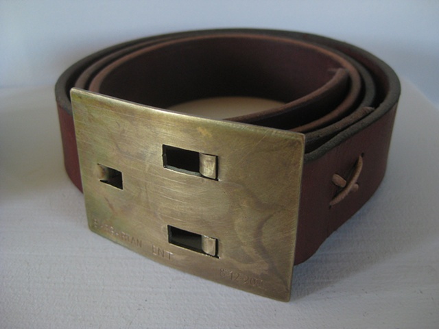 Unique Belt Buckle hand made from brass sheet and high-quality leather 