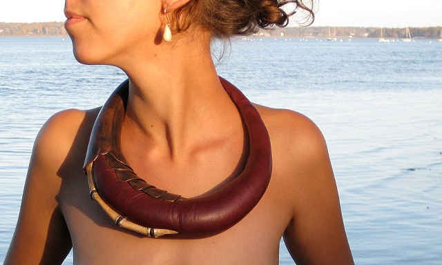 unique, necklace, leather, cone, barbaric, modern primitive