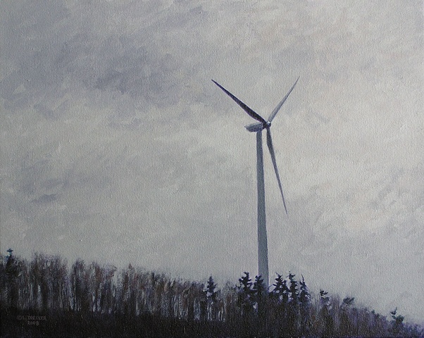 Drexler painting winter landscape windmill turbine renewable clean energy sustainable rural economy near Cazenovia Hamilton Madison county, upstate New York.