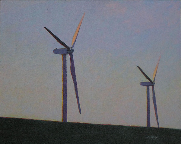 Drexler painting evening landscape windmills turbines renewable clean energy sustainable rural economy near Cazenovia Hamilton Madison county, upstate New York.