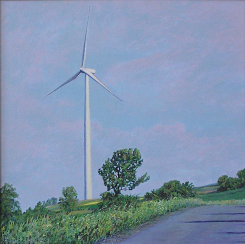 Henry J. Drexler painting summer landscape windmills turbines renewable clean energy sustainable rural economy  near Bouckville Hamilton Madison county, upstate New York.