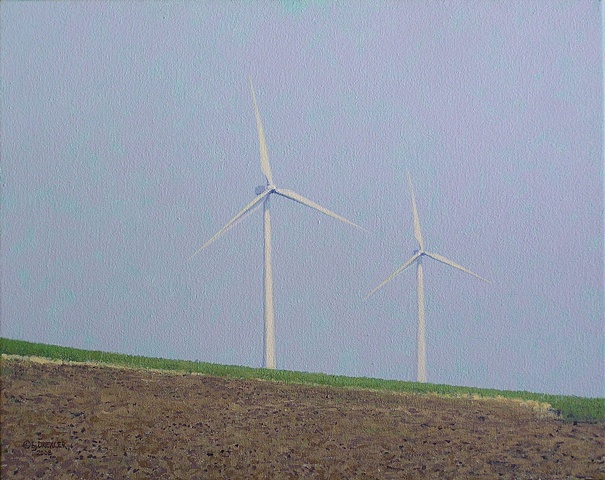 Drexler painting spring landscape windmills turbines renewable clean energy sustainable rural economy near Cazenovia Hamilton Madison county, upstate New York.