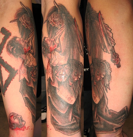 Hanya with severed heads