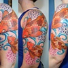 koi with Kimono pattern background

