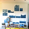 Indigo Drawings (Wave Recordings) Installation with Jorge Pardo bureau, Dan Friedman lamp- day