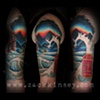 Dave's wave, sunset and sailboat 1/2 sleeve