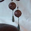 Bronze bobble & blue stone earrings E 169