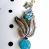 Blue cluster & silver necklace with butterfly 