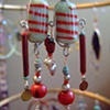 Red & teal glass earrings - E 11