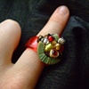 Red & moss green ring - R 08