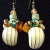 Vintage cream & gold stripe with amber chunks earrings - E73