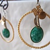Emerald, gold & brass hoop earrings - E 125