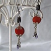Vintage red & gun metal dangle earrings - E 146