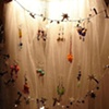 Earrings displayed on tule