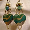 Green & gold bird earrings - E 111