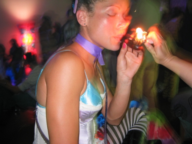 Girl using a pussy pipe.