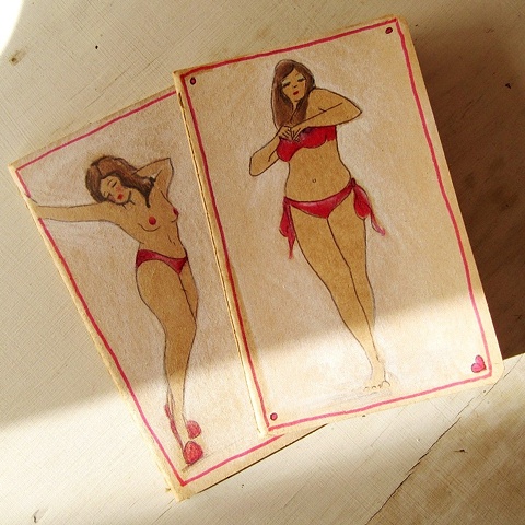 Brighton artist Linda Boucher produces a range of Moleskine Cahier Journals, with hand illustrated covers. Showtime is an example of her curvaceous and fabulous female drawings. Also available in are hand drawn shoes, erotic nudes and pretty lace lingerie