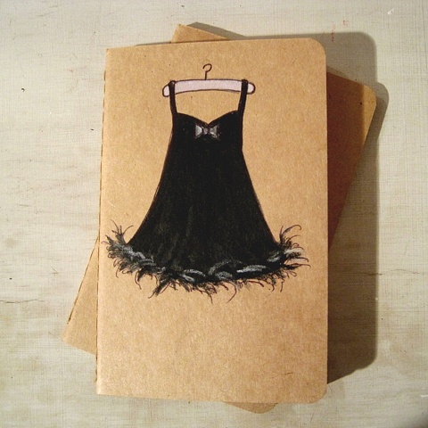 original artwork by Brighton artist Linda Boucher, on the cover of an original Moleskine Cahier Notebook. Saucy lingerie, in sophisticated black