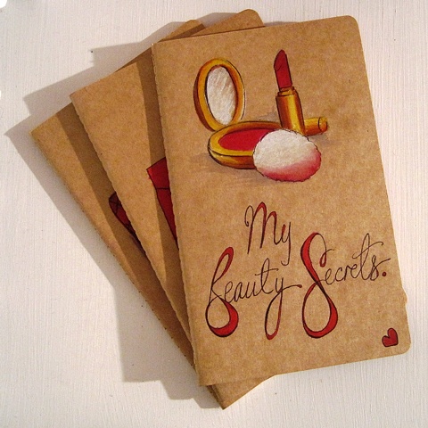 Legendary Moleskine Journal illustrated by Brighton Artist Linda Boucher. Featuring a red lipstick, powder puff, and hand drawn title. A unique and beautiful artwork for the woman in your life.