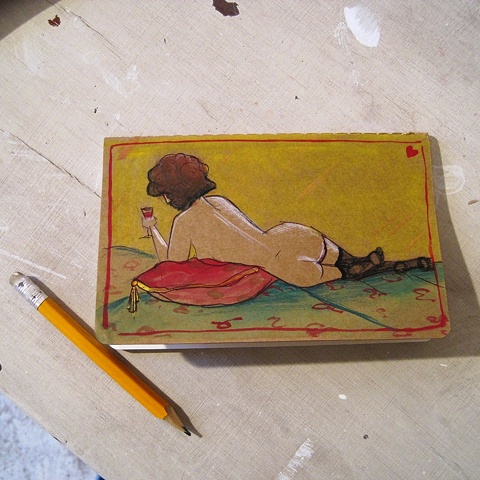 hand altered moleskine notebook featuring a gorgeous nude, wearing black silk stockings. Perfect Christmas gift