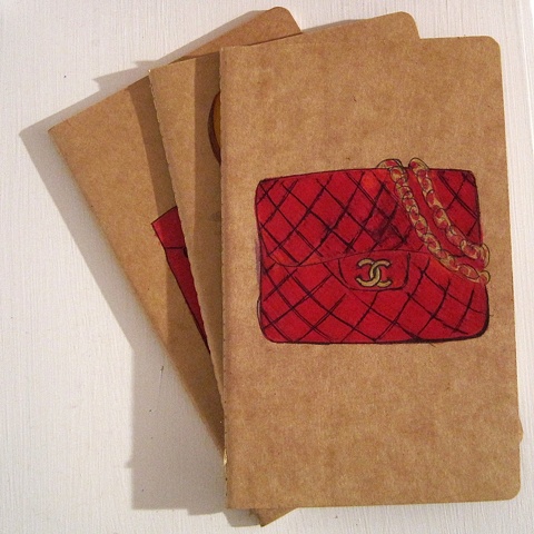 Contemporary illustration of a classic Chanel purse, on a genuine Moleskine Notebook. Created by Linda Boucher, this is a perfect gift for the woman who loves handbags.