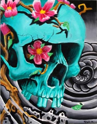 Cherry blossum skull