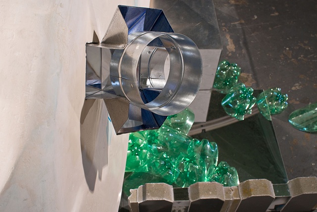 Detail view of "Bottle Neck" at Flux Factory, NY, 2011.