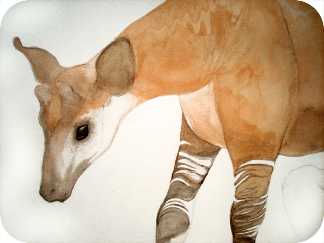 detail of a Drawing / Painting of a woman with an Okapi standing over her by Jenny Kendler