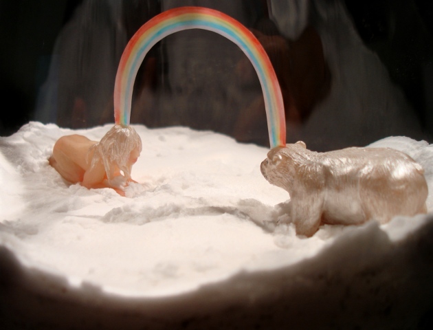 'Connection (A woman and a juvenile polar bear thinking a rainbow)'