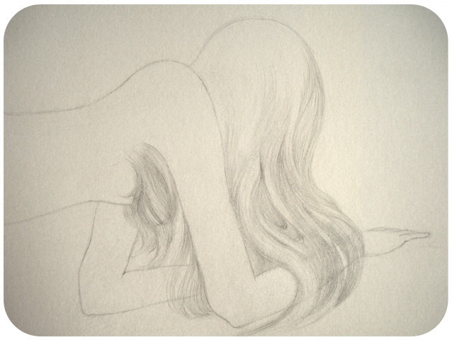 Detail of a Drawing of a woman with a pubic mane crawling on the ground by Jenny Kendler