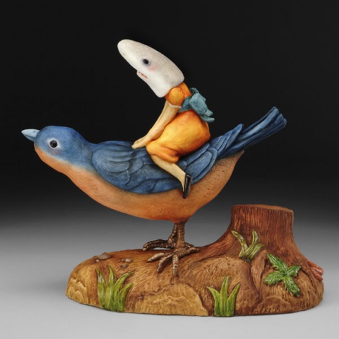 Shark Girl Riding Blue Bird