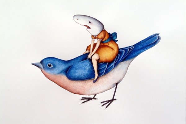 Shark Girl Riding Blue Bird