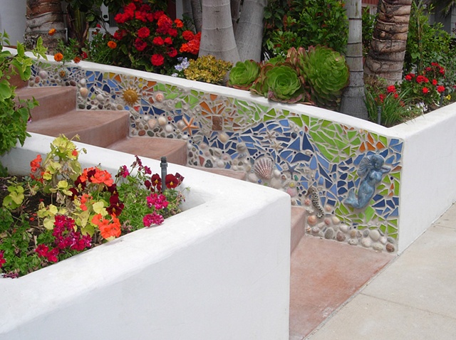 Custom mosaic installation, private residence, Solana Beach, CA