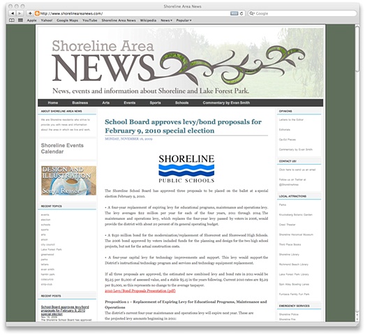Shoreline Area News website