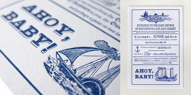 letterpress postcard baby shower invitation huldra press marianne dages nautical anchor