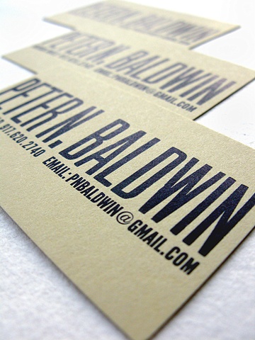 custom letterpress business card peter baldwin handmade printed simple bold minimal recycled eco design