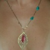 bronze w/ turquoise & coral & leaf