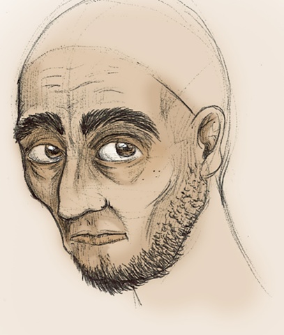 Sketch of an Arab American looking at the viewer