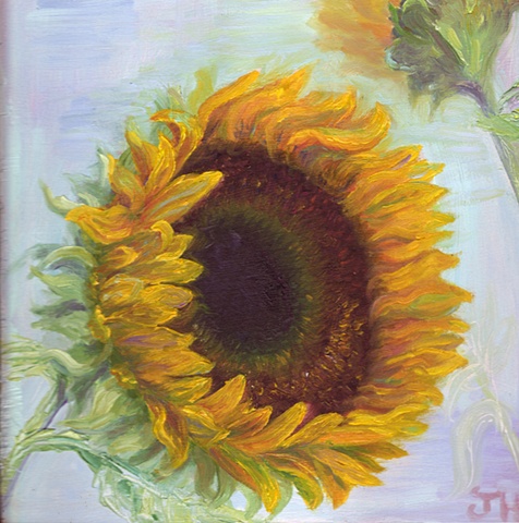 oil painting of a sunflower using thick paint and texture