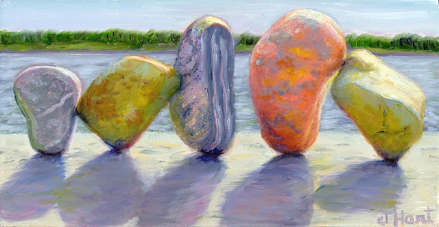 painting of rocks from maine, still life of rocks, rock oil painting