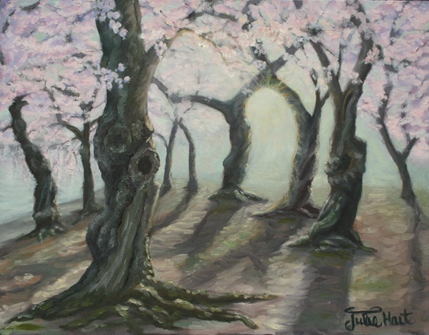 Oil painting of the cherry trees in Washington DC
