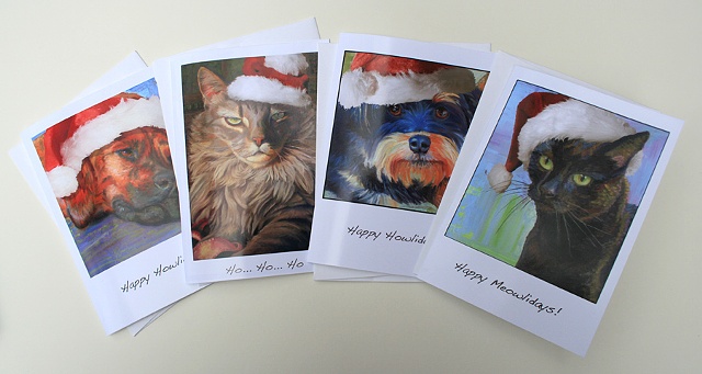 greeting cards, animals, dogs, cats, christmas, holiday, winter