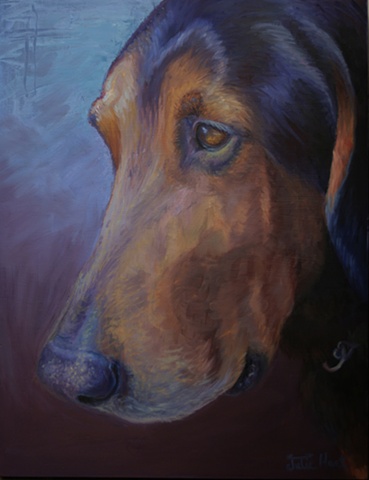 oil painting of a hound dog