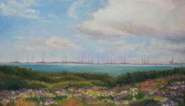 landscape painting with flowers and antennae