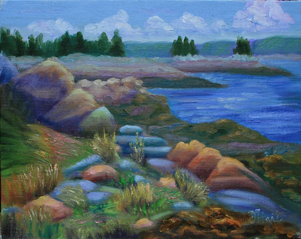 oil painting plein air of rocks in Maine Cobscook Bay