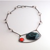 Copper and Sterling Necklace with Teal Druzy and Orange Enamel