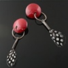 Flame Red Enamel and Guinea Feather Earrings