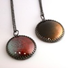 Enameled Round Pendants with Fancy Bezel on Chain