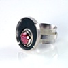 Steel Grey & Raspberry Enameled Copper and Sterling Silver Cocktail Ring